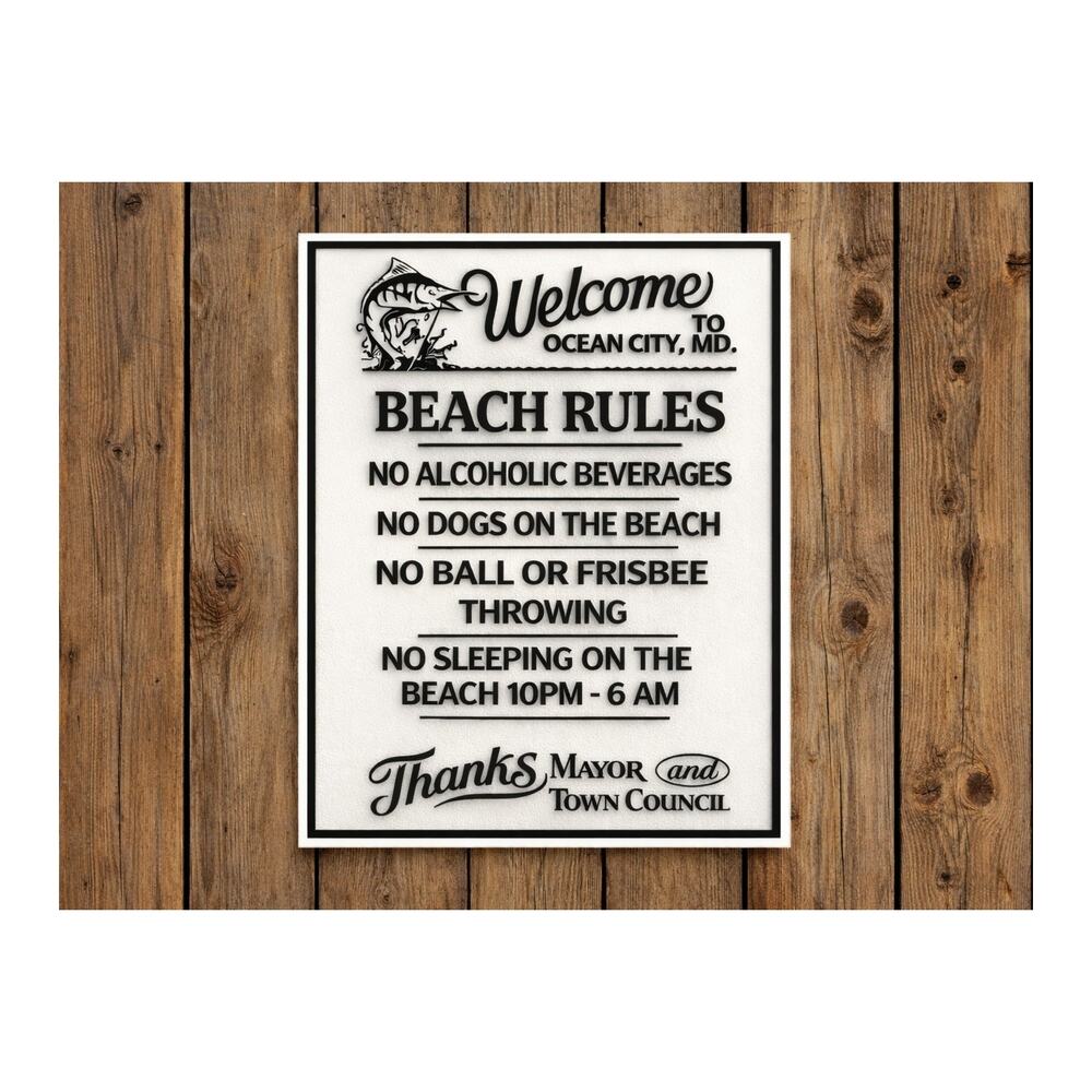Welcome To Ocean City Maryland Sign Beach Rules Swim Swimming